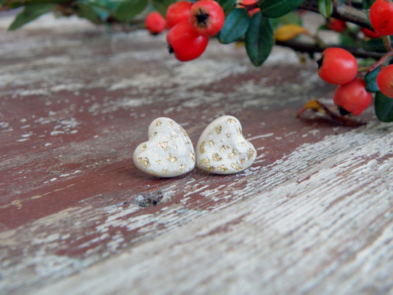 fimo/polymer clay gold leaf stud earrings