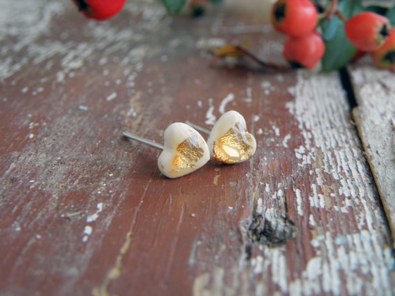 Polymer clay gold leaf stud earrings