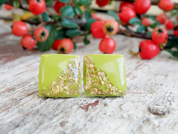 Fimo/ polymer clay gold leaf stud earrings