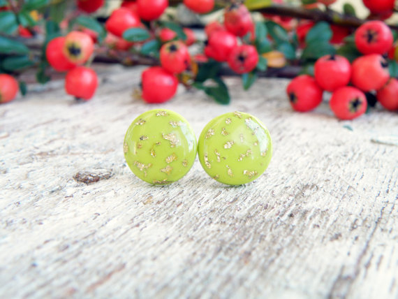 Polymer clay gold leaf stud earrings