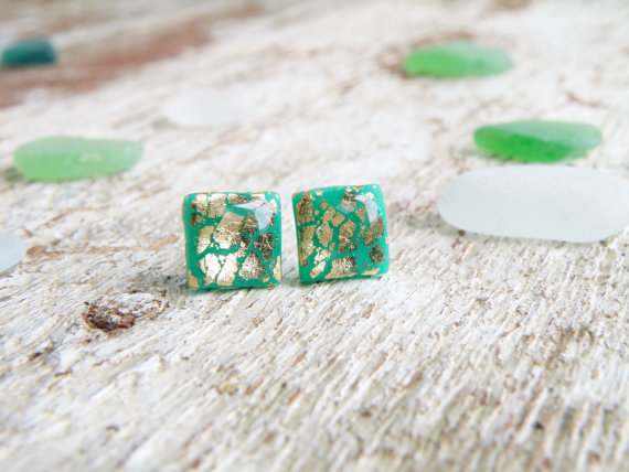 Polymer clay gold leaf stud earrings