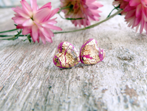 Polymer clay gold leaf stud earrings