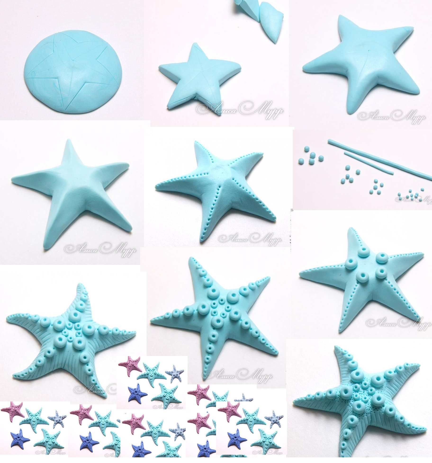 Polymer clay sea stars tutorial - step by step