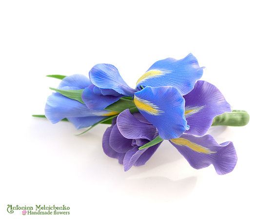 Barrette Iris - Polymer Clay Flowers