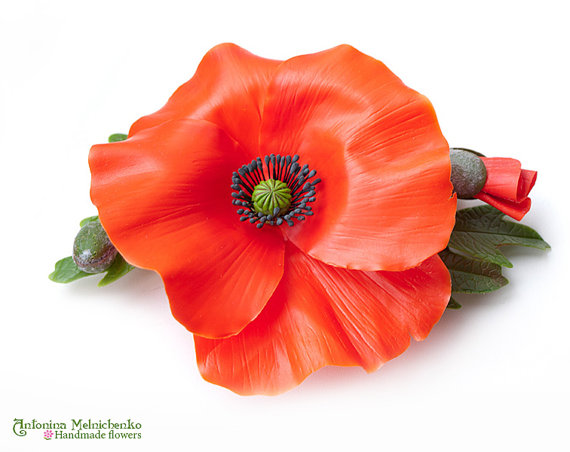 Barrette Poppy - Polymer Clay Flowers