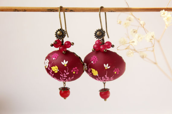Fuchsia earrings, flower earrings, Magenta earrings maroon earrings, purple earrings, hot pink earrings pink fuchsia wedding