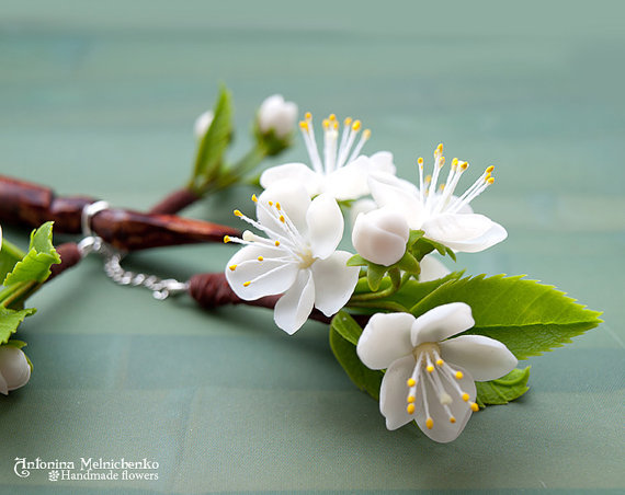 Hair Stick Cherry flowers - Polymer Clay Flowers