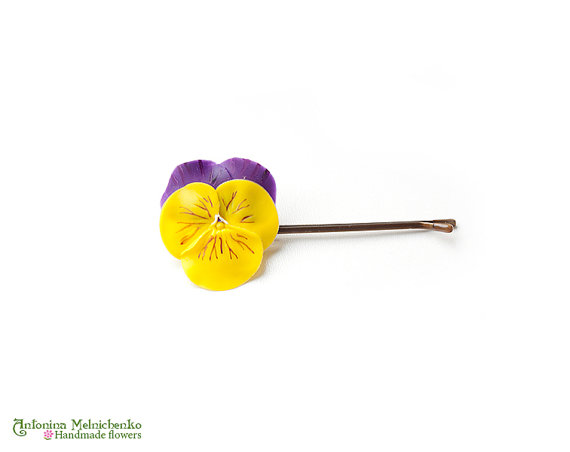 Hair grip Pansy - Polymer Clay Flowers