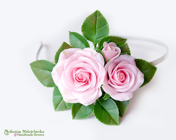 Hairband Pink Roses - Polymer Clay Flowers