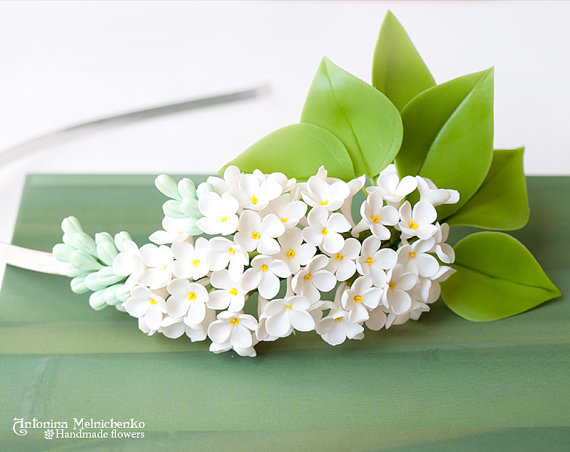 Hairband White Lilac Syringa - Polymer Clay Flowers