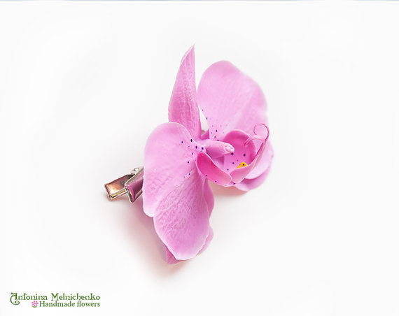 Hairclip Orchid - Polymer Clay Flowers - Mothers Day Gift for Women Gift for Her Wedding Accessories Wedding Hair Clip Bridal Hair Clip