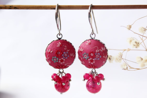 Hot pink earrings, polymer clay earrings, geode earrings, Fuchsia earrings, Magenta earrings, maroon earrings, purple,fuchsia wedding