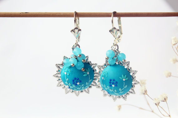 Light blue earrings, blue flower earrings, ocean blue earrings turquoise blue earring blue dangle earrings teal earrings teal floral