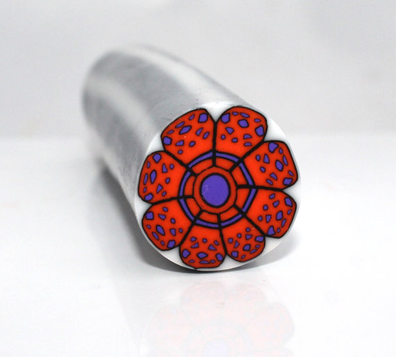 Orange and purple polymer clay flower Cane , Millefiori unbaked Cane