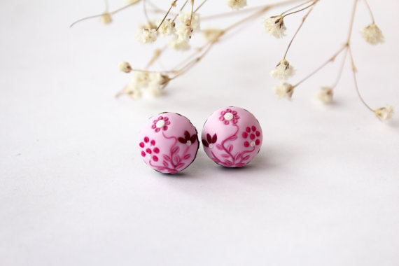 Pale pink stud earrings, Pink stud earrings, pink post earrings, Pink earrings, hot pink studs, Pink floral studs tiny earrings