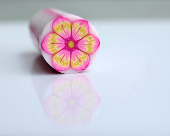 Pink Yellow Flower polymer clay cane, Flower Cane , millefiori Cane , Unbaked cane , Polymer Cane, Pink Yellow Cane