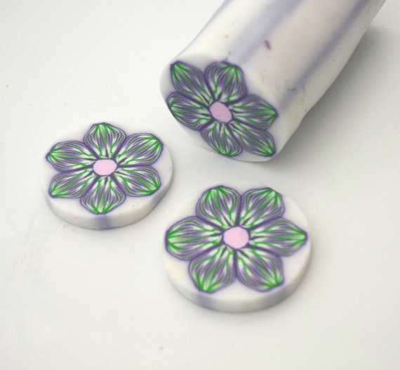 Polymer Clay Flower cane , Green Purple Cane, Millefiori Cane , raw unbaked polymer clay cane