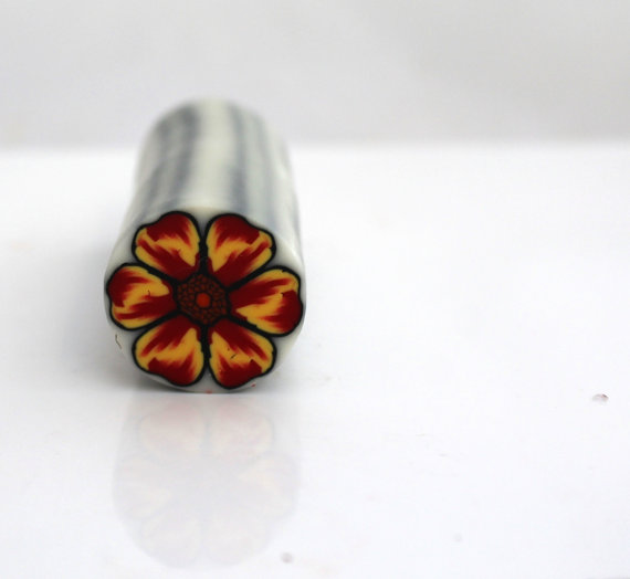 Polymer Clay cane, Brown and Yellow Flower Cane , millefiori Cane , Unbaked cane , Polymer Cane