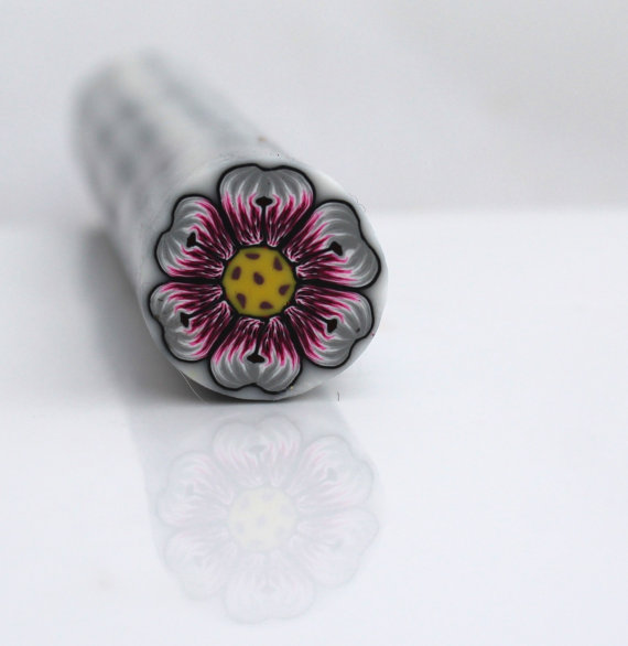 Polymer Clay cane, Flower Cane , millefiori Cane , Unbaked cane , Polymer Cane, Pink and Gray Cane