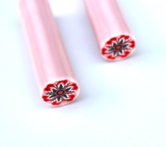 Polymer Clay cane, Flower Cane , millefiori Cane , Unbaked cane , Polymer Cane, Red and black cane