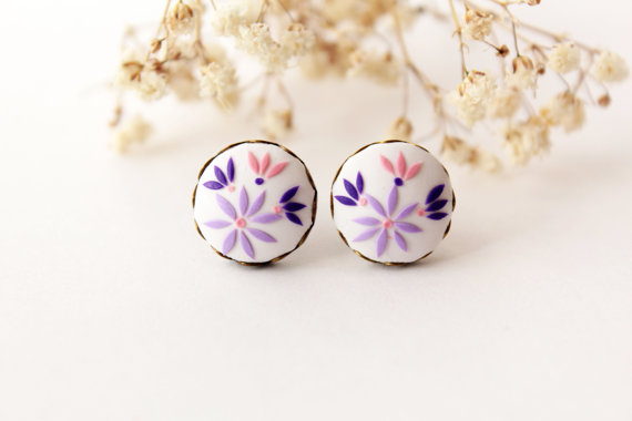 Succulent Garden Lilac Succulent Studs Earrings Stainless Steel Studs Polymer Clay Hypoallergenic Earrings Purple Succulent Studs