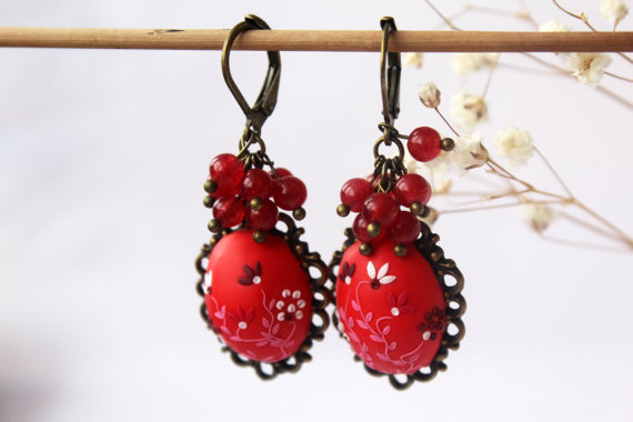 Red flower earrings, red dangle earrings red coral earrings, burgundy earrings, bright red flower earrings tiny earrings red wedding