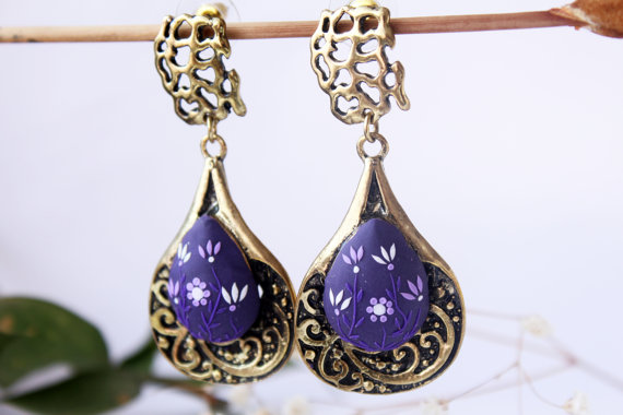 Vintage earrings, dark purple earrings, romantic earings, statement earrings, gothic earrings, Victorian Style Jewelry, trending item