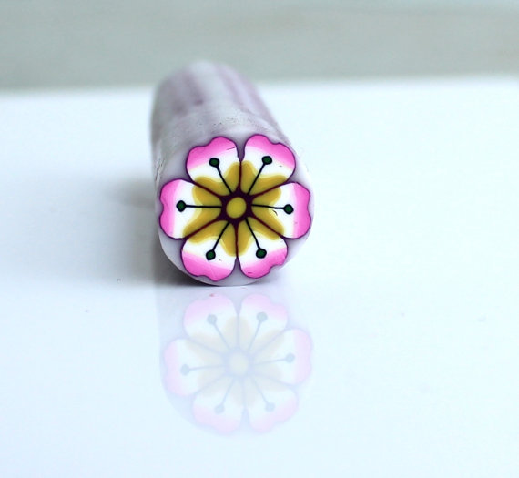 Yellow Pink Flower polymer clay cane, Flower Cane , millefiori Cane , Unbaked cane , Polymer Cane, Yellow Pink Cane