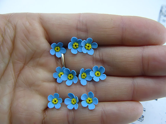 polymer clay blue Forget Me Not flowers