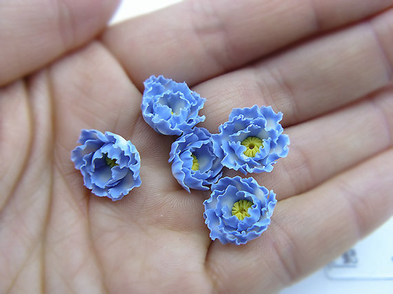 polymer clay blue peony flowers
