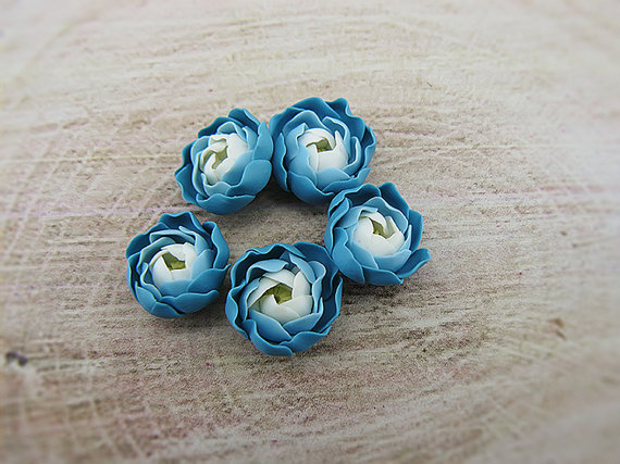 polymer clay blue ranunculus flowers