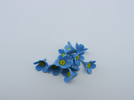 polymer clay miniature blue Forget Me Not flowers
