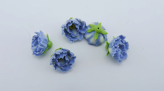 polymer clay miniature blue peony flowers