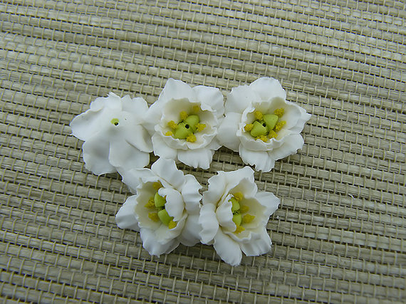 polymer clay miniature eustoma white flowers