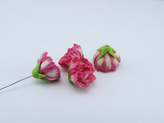 polymer clay miniature pink peony flowers