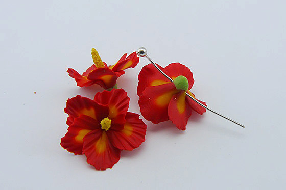 polymer clay miniature red hibiscus flowers