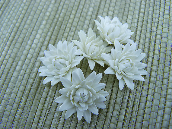 polymer clay miniature white dahlias