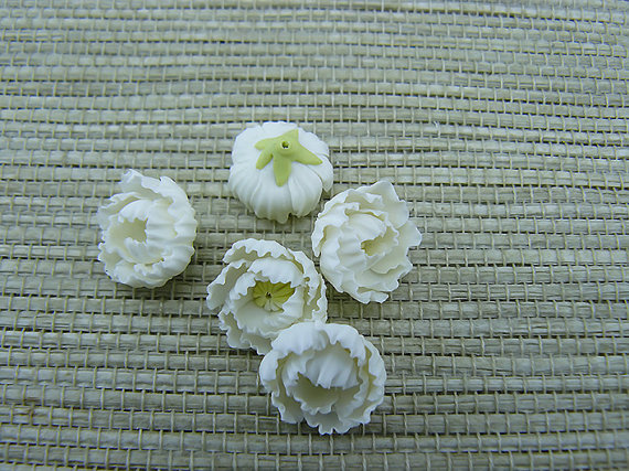polymer clay miniature white peony flowers