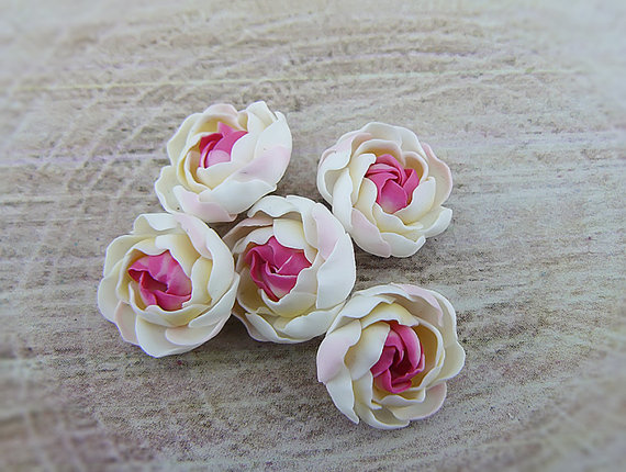 polymer clay pink ranunculus flowers