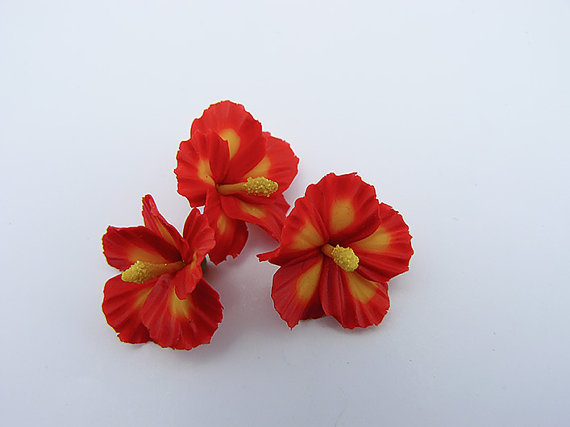polymer clay red hibiscus flowers