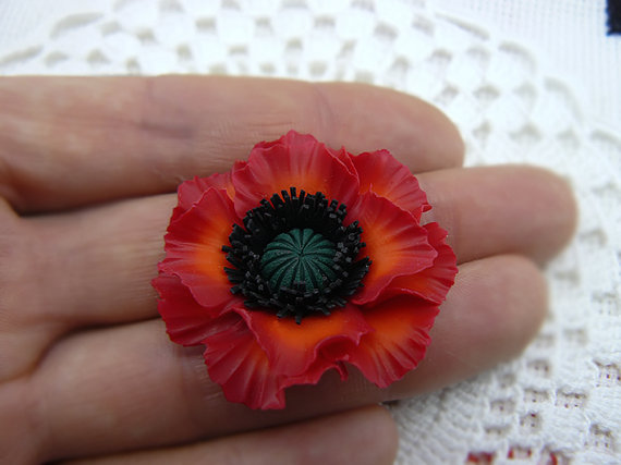 polymer clay red poppy flower