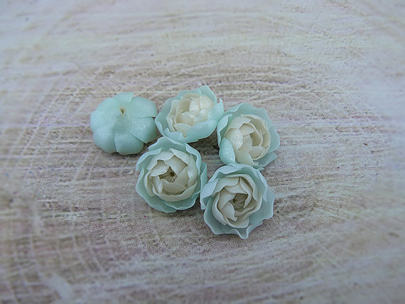 polymer clay turquoise ranunculus flowers