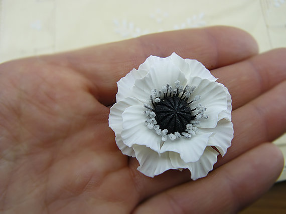 polymer clay white poppy flower