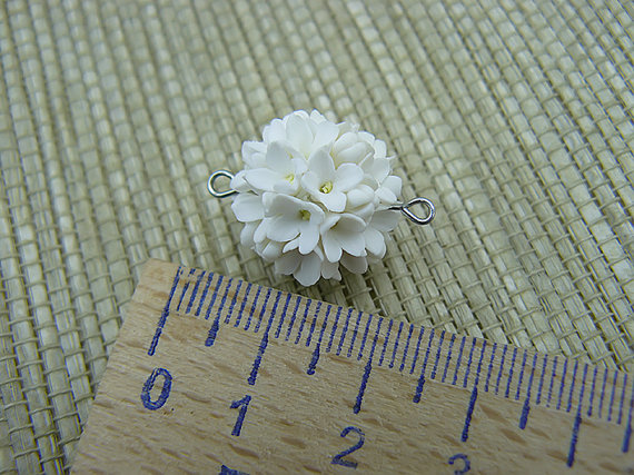 white polymer clay flower round bead