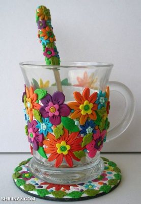 Polymer clay cup decoration