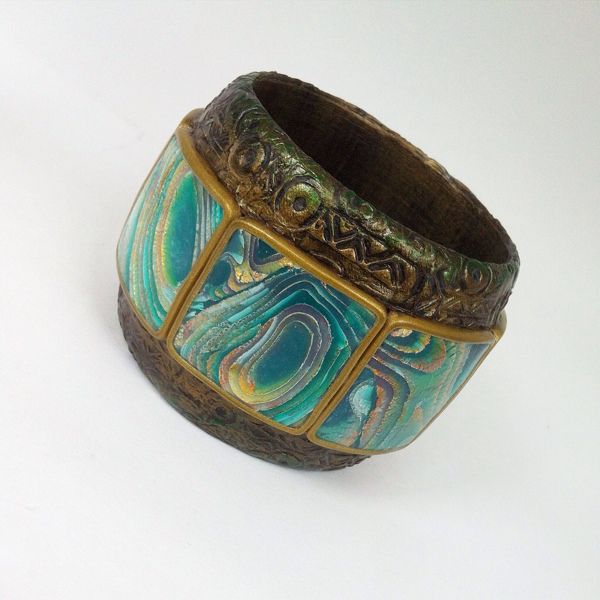 Amazing Cuff bracelet Polymer clay bracelet Unique jewelry Mokume Gane clay gold leaf bracelet cuff Statement cuff bracelet Bangle faux stone