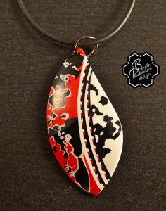 Mokume Gane Necklace - Polymer Clay Jewelry - red, white, black fimo jewelry