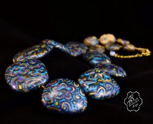 Polymer clay Mokume Gane beads necklace - diy project - fimo handmade jewelry