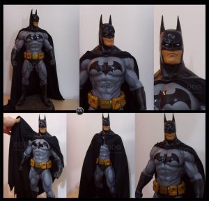 Collage of a painted Batman statue
