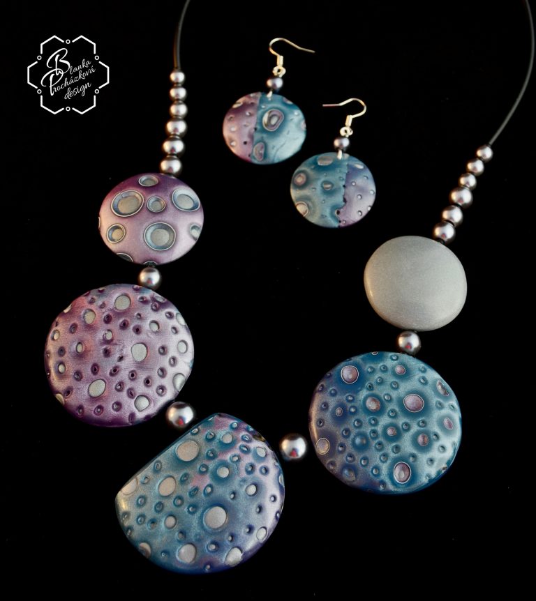 Polymer clay bubbles beads - beaded jewelry - fimo set necklace + earrings